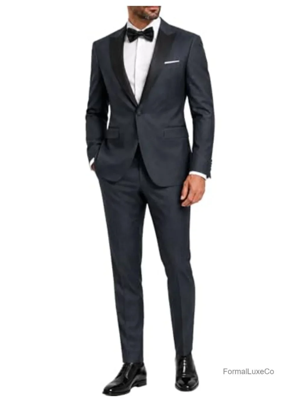 Men's 2 Piece Tuxedo Suit Set with Dress Pants & Bow Tie